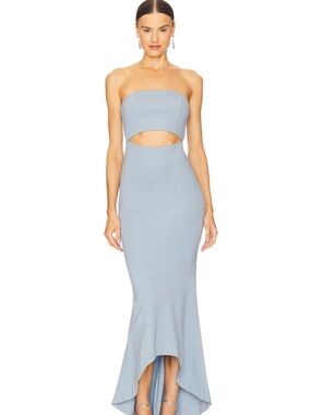 NBD Strapless Cutout Mermaid Midi Dress in Pale Blue